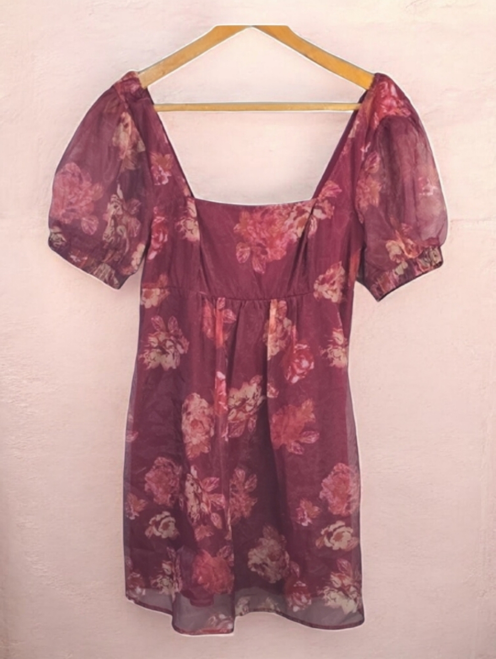 wild fable Dress Womens Size Small Burgundy Floral Puff Sleeve